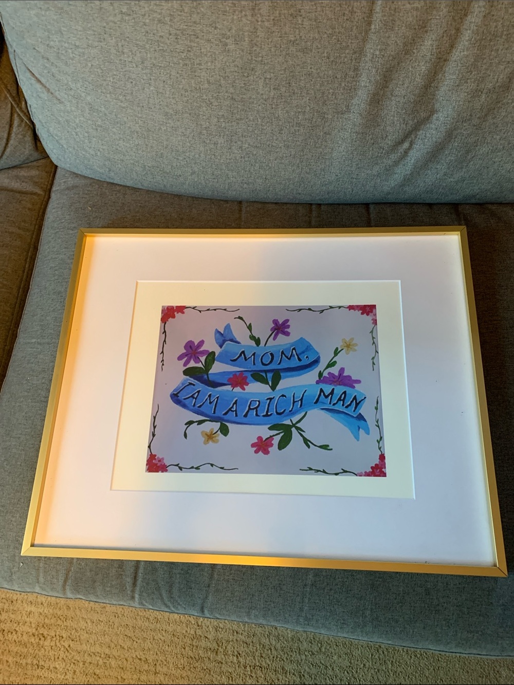 Taylor Swift Framed Blue Ribbon Floral Wall Art - 'Mom, I Am A Rich Man'